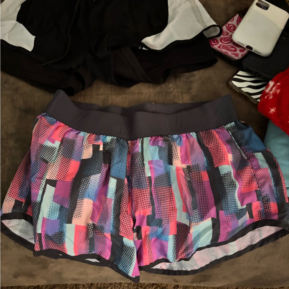 Varsity Pink and Blue Athletic Shorts with Stretchy Waistband